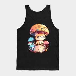 Whimsical Mushroom Cat: Playful Cartoon Art Design Tank Top